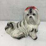 Vintage 1950's White & Black Plaster Chalkware Shih Tzu Statuette