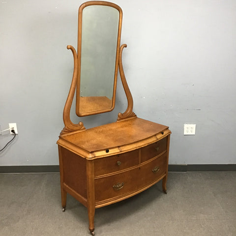 Vintage Birdseye Maple 6-Drawer Dresser & Mirror