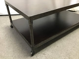 Modern Industrial Metal & Wood Rolling 2-Tier Rectangular Coffee Table