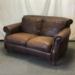 Modern Colonial Natuzzi Brown Leather Loveseat