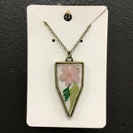 Rustic Petal Shop Pressed Pink Flowers in Brown Pentagon Pendant Necklace