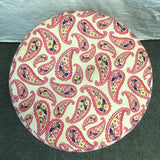 Modern MCM Round Pink Paisley Upholstered Ottoman