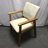 Modern MCM Solid Tropical Wood & White Upholstered Accent Chair