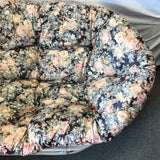 Vintage MCM Double Papason Floral Upholstered & Rattan Loveseat