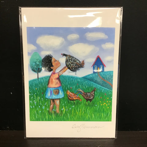 Cruz Illustrations "Alicia Loves Her Chickens" 5x7 Signed Art Print