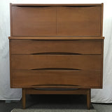 Vintage MCM Cherry Veneer 3-Drawer Chest of Drawers & Secretary Desk