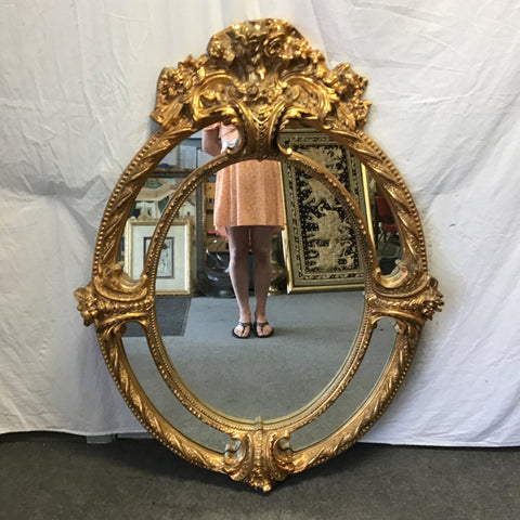 Ornate Gold Plaster & Wood Framed Oval Mirror