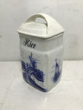 Set of 4 Antique Inge White & Blue Delft Windmill Ceramic Kitchen Canisters