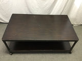 Modern Industrial Metal & Wood Rolling 2-Tier Rectangular Coffee Table