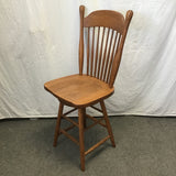 Vintage Solid Oak Spindle-Back Swivel Counter Stool