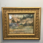 Vintage Gold Plaster & Wood Framed Barn & Pond Print