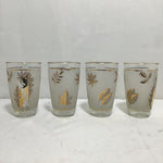 Set of 4 1961 MCM Libbey 22K Gold Leaves Frosted Highball Glasses