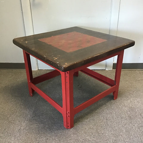 Custom Red Metal & Dark Wood Chess/Checkers Table