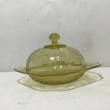 Vintage Federal Glass "Madrid" Yellow Covered Butter/Cheese Dish