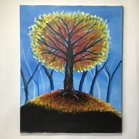 Original Orange & Blue "Glowing Tree" Acrylic Painting on Canvas