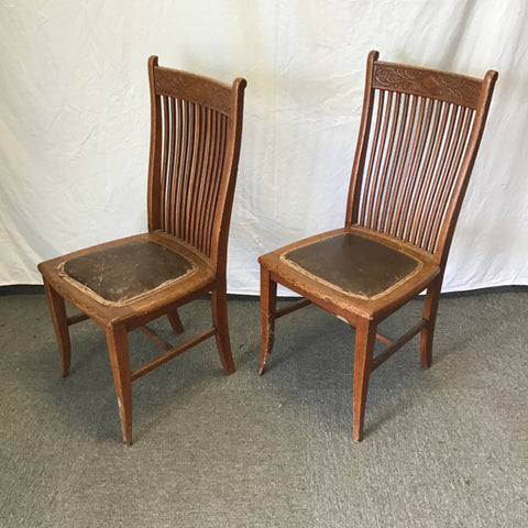 Pair of Vintage Mission Solid Oak Spindleback Dining Chairs