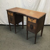 Vintage Walnut & Maple Veneer 4-Drawer Desk