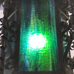 Vintage Gothic Flat Iron & Green Stained Glass Hanging Lamp