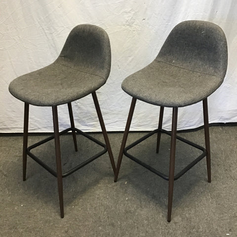 Pair of MCM Target Brown Metal & Grey Uphosltered Counter Stools