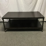 Modern Industrial Metal & Wood Rolling 2-Tier Rectangular Coffee Table