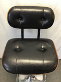 Modern Danish Modern Black Leather & Silver Metal Stool