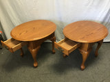 Pair of Vintage Farmhouse Oak Veneer Oval End Tables