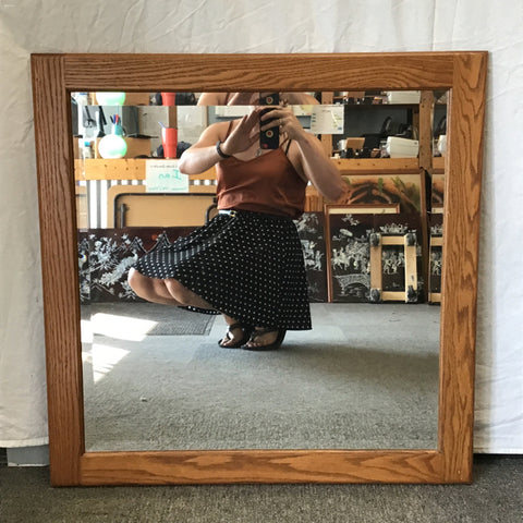 Vintage Solid Oak Framed Beveled Glass Mirror