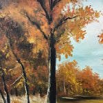 Framed Original Autumn Forest River Landscape Oil Painting
