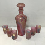 7pc Vintage Pink Multicolour Glass Decanter Set