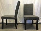Set of 4 Modern Grey Upholstered & Brass Nailhead Dining Chairs