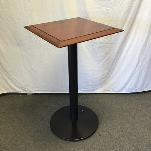 Modern Solid Cherry & Black Metal Pedestal Bar Table