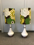 Pair of Vintage MC White Ceramic Table Lamps & Green Shades