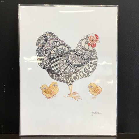 Marika Chew "Plymouth Rock Hen and Chicks" 9x12 Signed Art Print