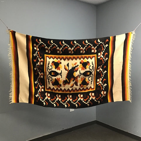 Vintage Hand Woven Orange & Black Multicolour Throw Blanket