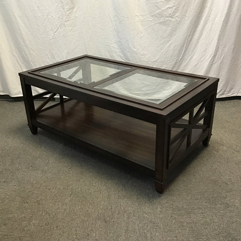 Contemporary Farmhouse Dark-Stained Solid Wood Coffee Table
