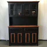 Vintage Farmhouse Black Painted Solid Wood Buffet & Hutch