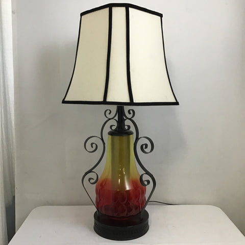 Vintage Red & Yellow Glass Table Lamp