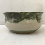 Signed Green & Tan Tree Motif Ceramic Bowl