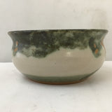 Signed Green & Tan Tree Motif Ceramic Bowl