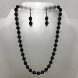 3pc Sterling & Black Glass Bead Necklace & Earring Set