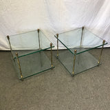 Pair of Vintage Hollywood Regency Glass & Faux-Bamboo Brass End Tables