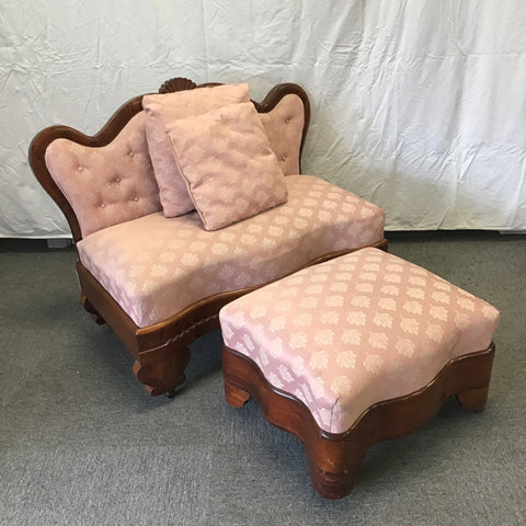 Antique Empire Solid Mahogany Slipper Sofa & Ottoman