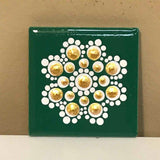 Susan Sitaraman Single Hand Painted Mandala On Green Tile Magnet