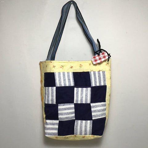 Adriana Cárdenas B. Handmade "Cuadros Azules y Amarillo" Quilted Bag