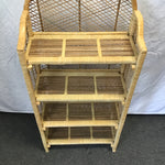 Vintage Light-Stained Wicker 4-Tier Folding Shelf