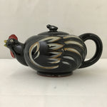 3pc Vintage MCM Black Ceramic Rooster Tea Set