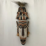 Vintage Brown & White Painted Carved Wooden Mask