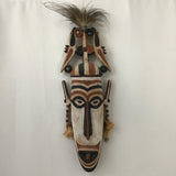 Vintage Brown & White Painted Carved Wooden Mask