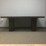 Modern Oak Veneer Stacked Double-Pillar Dining Table