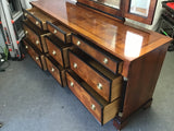 Vintage Century Furn. Cherry Veneer 9-Drawer Dresser & Triptych Mirror